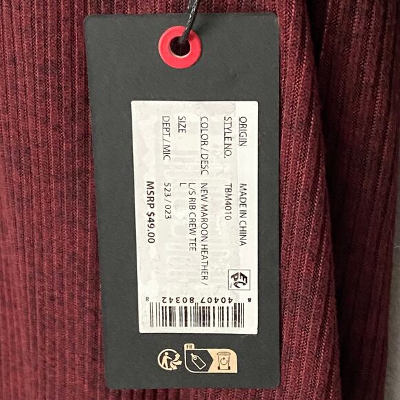 Ted Baker London T-Shirt Men's Large Ribbed Crew Neck Long Sl Maroon Heather NEW - Picture 11 of 11